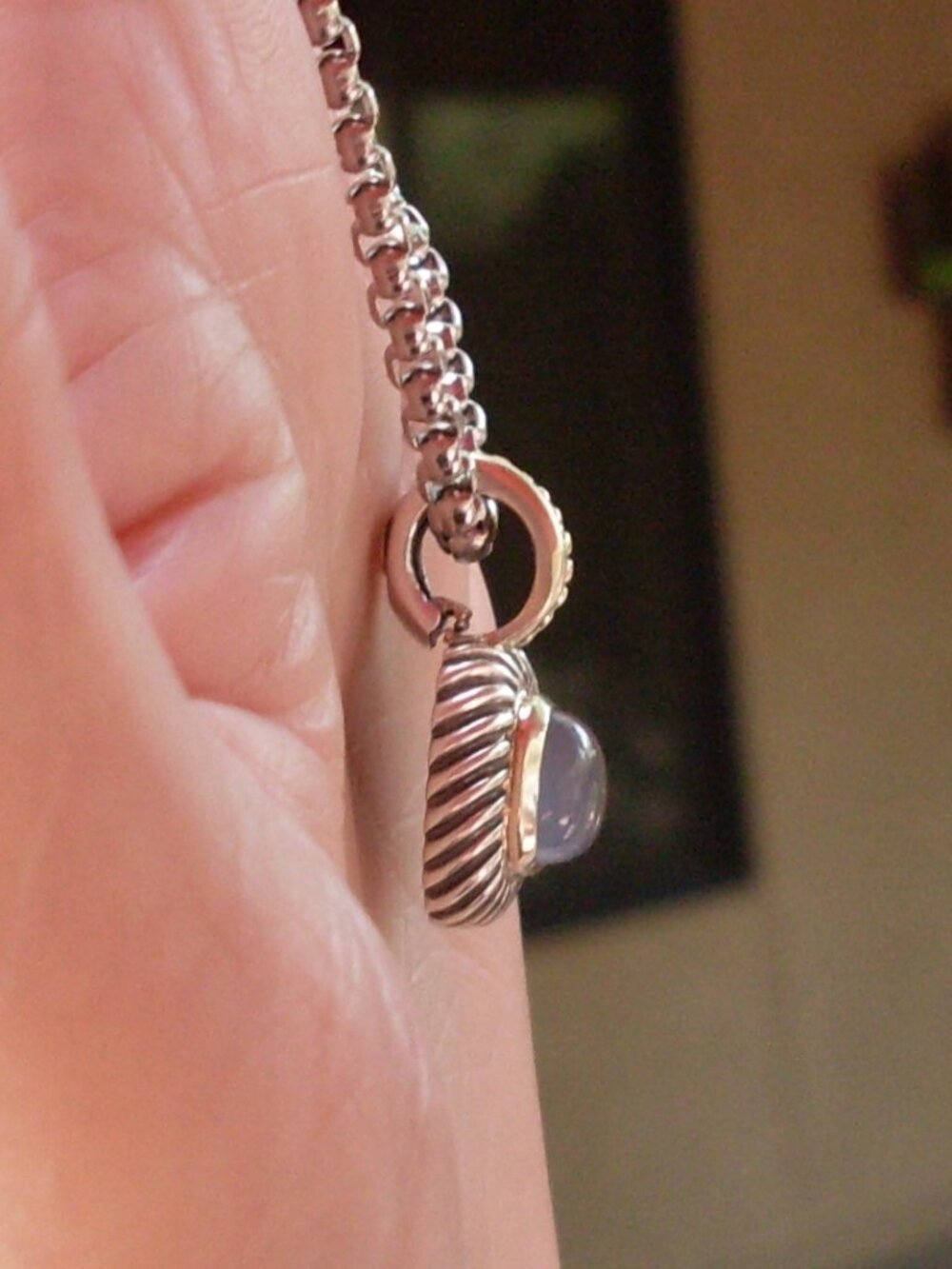 Rare & Retired David Yurman Albion Chalcedony Enhancer Pendant w/Chain - 14K/925 - Picture 5 of 11